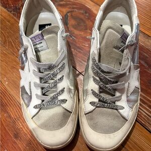 Golden Goose Women's Metallic Silver and White Sneakers